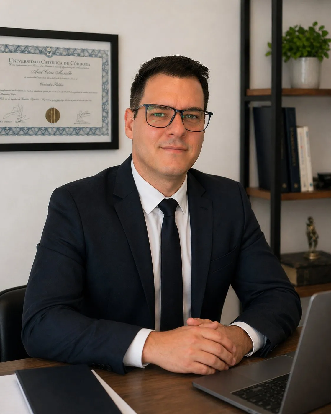 Cr. Ariel Mansilla, Contador Público, en su estudio en Córdoba.